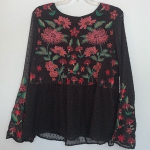 AEO Black Embroidered Peplum Top